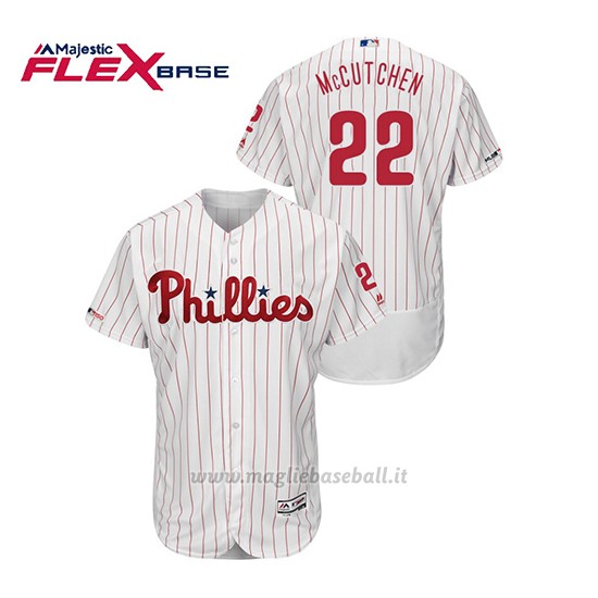 Maglia Baseball Uomo Philadelphia Phillies Andrew Mccutchen 150th Aniversario Patch Flex Base Bianco